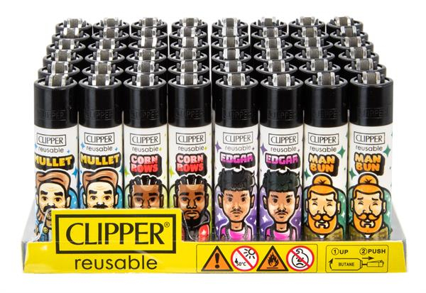 Clipper Feuerzeuge groß 48er Display Sprüche MEN HAIRCUTS